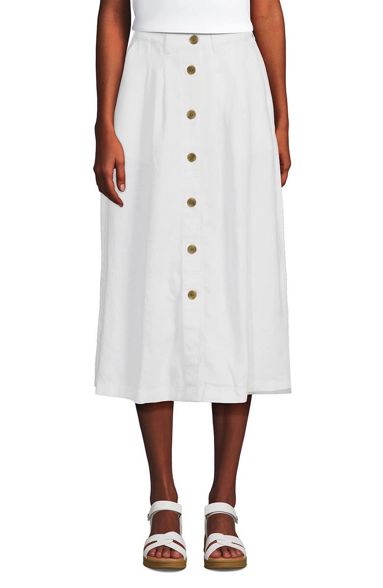 Lands
 End Button Front Linen Midi Skirt, Main, color, 