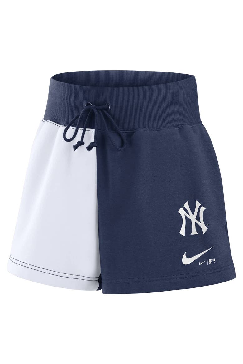 Women's Nike Navy/White New York Yankees Color-Block Phoenix Fleece Lounge Shorts, Alternate, color, Navy
