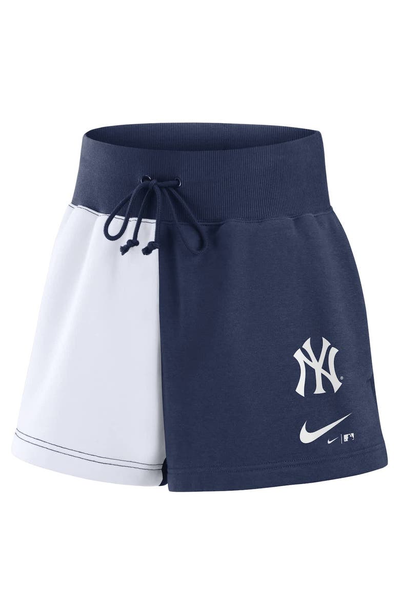 Nike Women's Nike Navy/White New York Yankees Color-Block Phoenix Fleece Lounge Shorts, Alternate, color, Navy