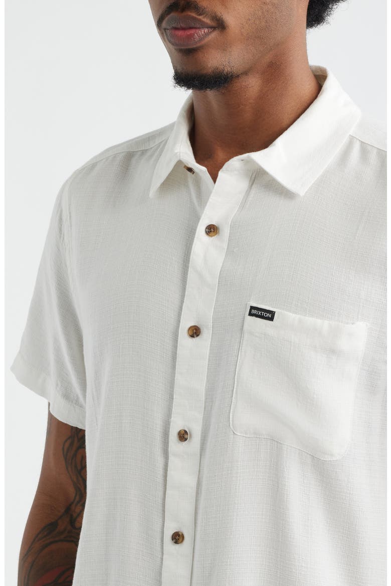 Charter Short Sleeve Slub Button-Up Shirt, Alternate, color, OFF WHITE
