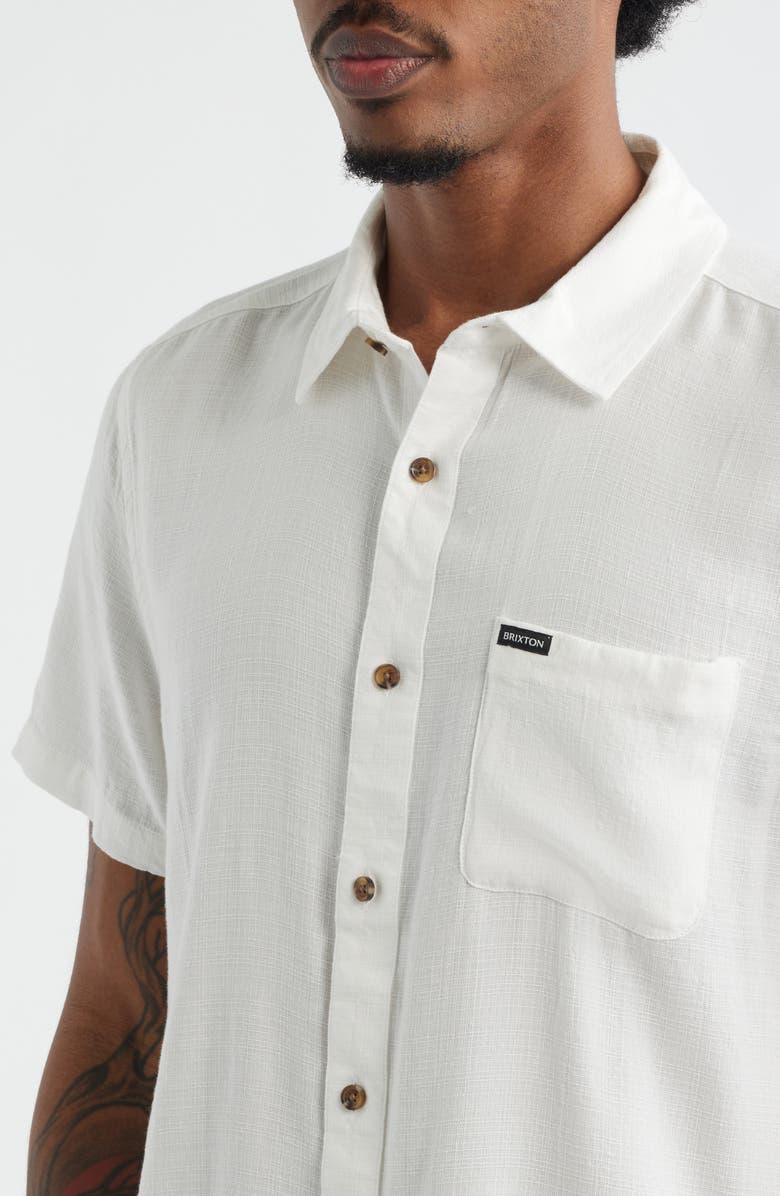 Brixton Charter Short Sleeve Slub Button-Up Shirt, Alternate, color, Off White