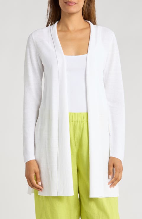 Eileen Fisher  Long Cardigan レディース Sweaters White Organic Cotton Chenille Crew Neck Cardigan | EILEEN FISHER