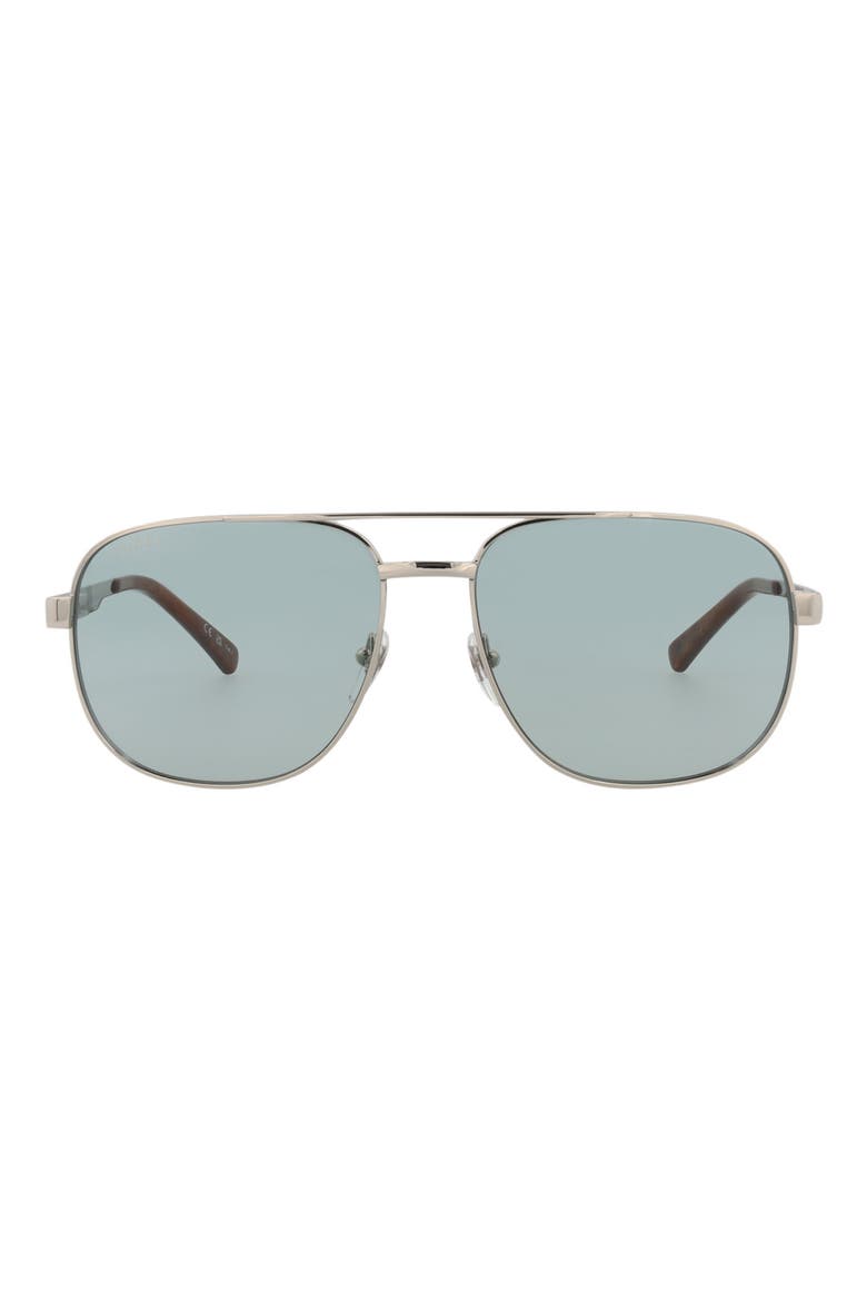 60mm Pilot Sunglasses, Main, color, SILVER SILVER GREEN
