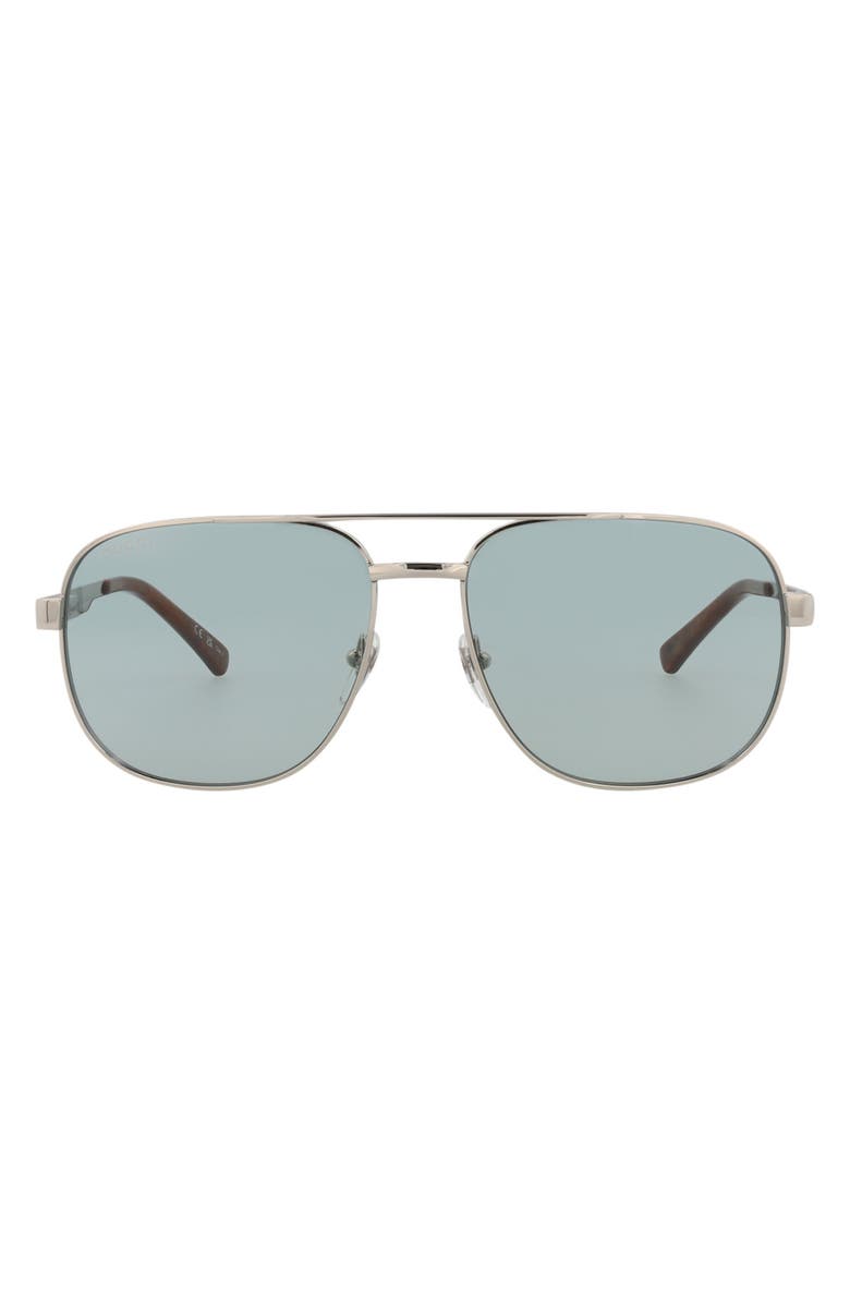 Gucci 60mm Pilot Sunglasses, Main, color, Silver Silver Green