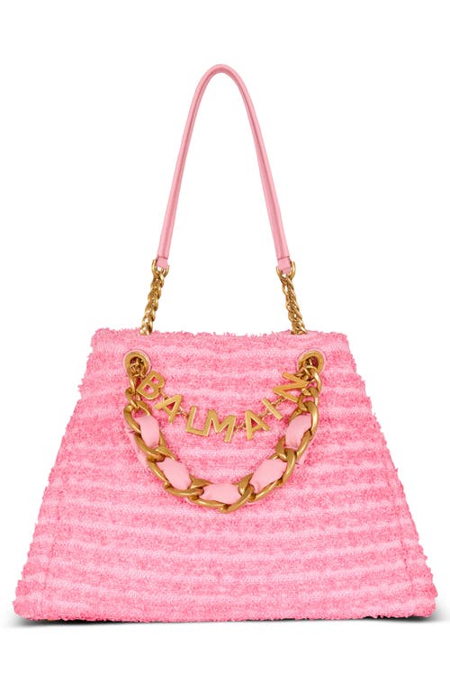 Balmain 1945 Soft Tote In Tweed-effect Raffia In Pink