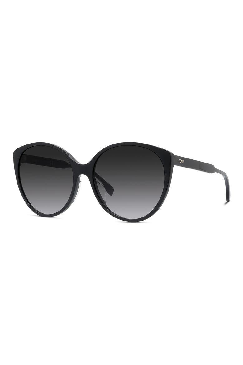 'Fendi Fine 59mm Round Sunglasses, Alternate, color, SHINY BLACK / GRADIENT SMOKE