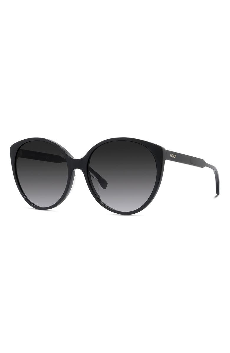 Fendi 'Fendi Fine 59mm Round Sunglasses, Alternate, color, Shiny Black / Gradient Smoke
