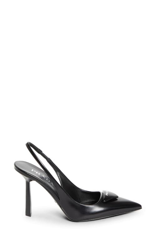 Prada Logo Leather Pointy-toe Slingback Pump In Black