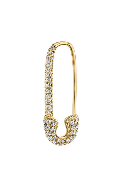 18k Gold Diamond Pavé Safety Pin Single Earring