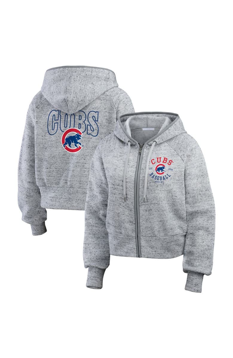 WEAR by Erin Andrews Women's WEAR by Erin Andrews Heather Gray Chicago Cubs Speckled Fleece Cropped Full-Zip Hoodie, Main, color,