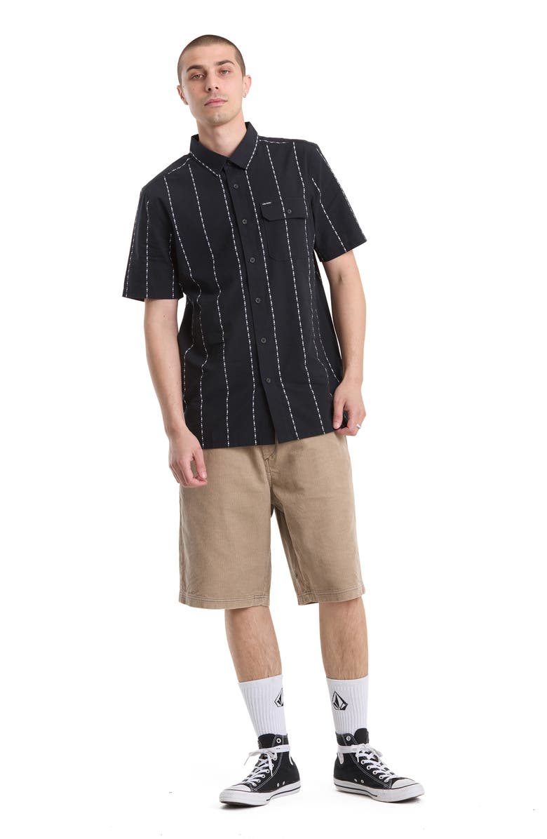 Volcom Whitworth Stripe Short Sleeve Button-Up Shirt, Alternate, color, Black