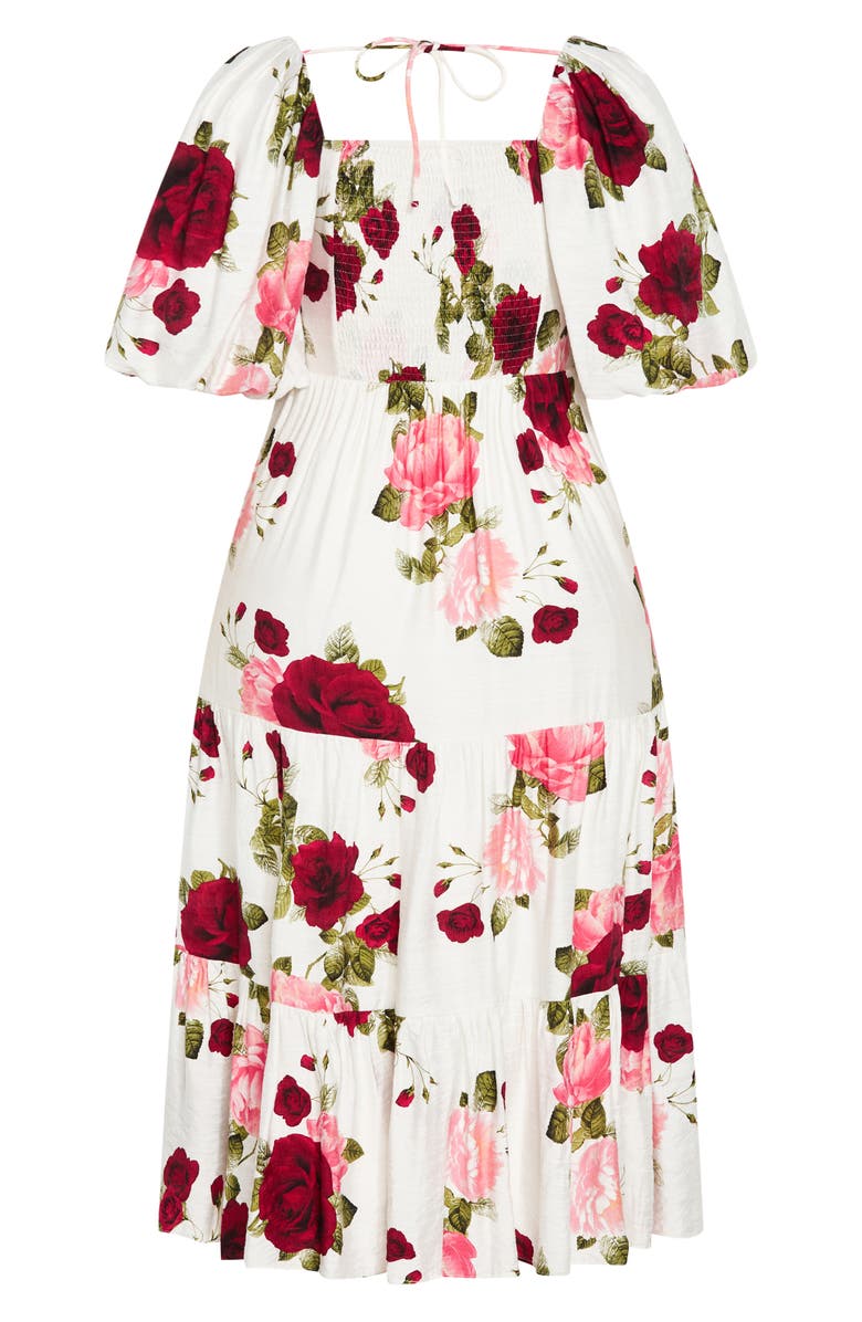 City Chic Mindy Print Puff Sleeve Dress, Alternate, color, Dolce Ivory