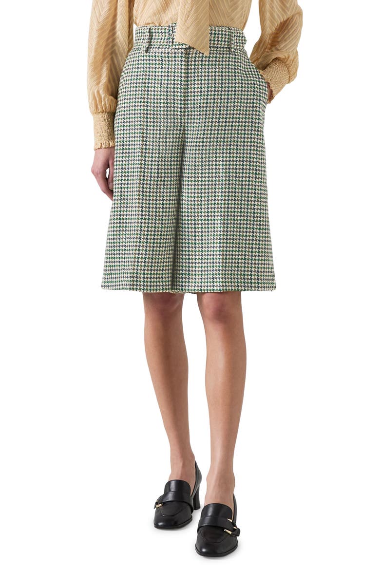 Daphne Belted Houndstooth Wool Bermuda Shorts, Main, color, GREEN MULTI