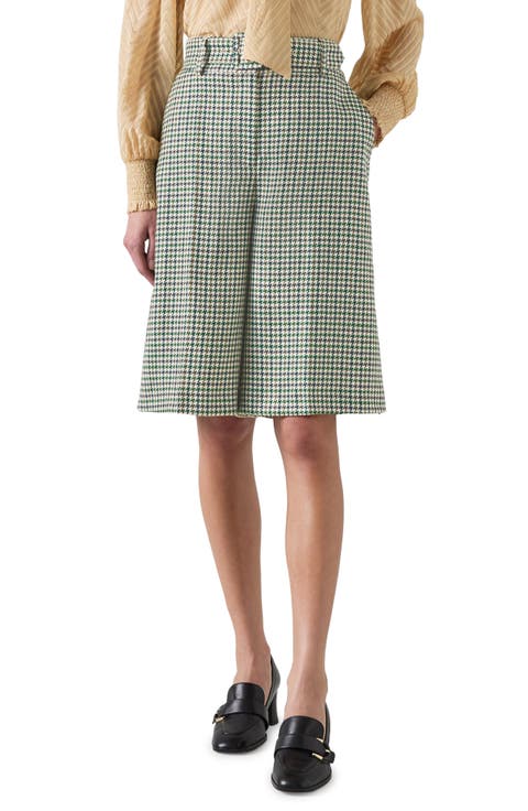 Daphne Belted Houndstooth Wool Bermuda Shorts