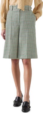 LK Bennett Daphne Belted Houndstooth Wool Bermuda Shorts