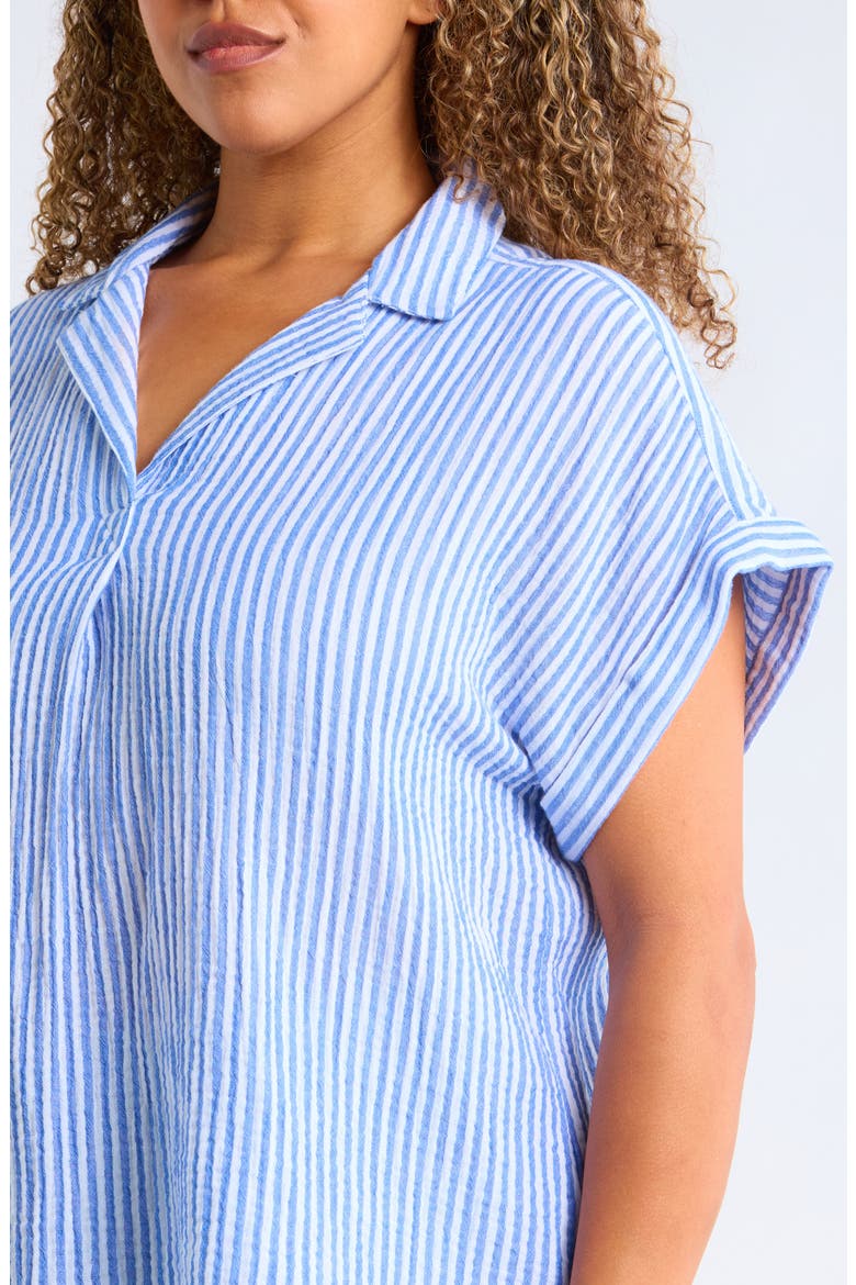 Arin Stripe Short Sleeve Cotton Button-Up Shirt, Alternate, color, BLUE HARBOR
