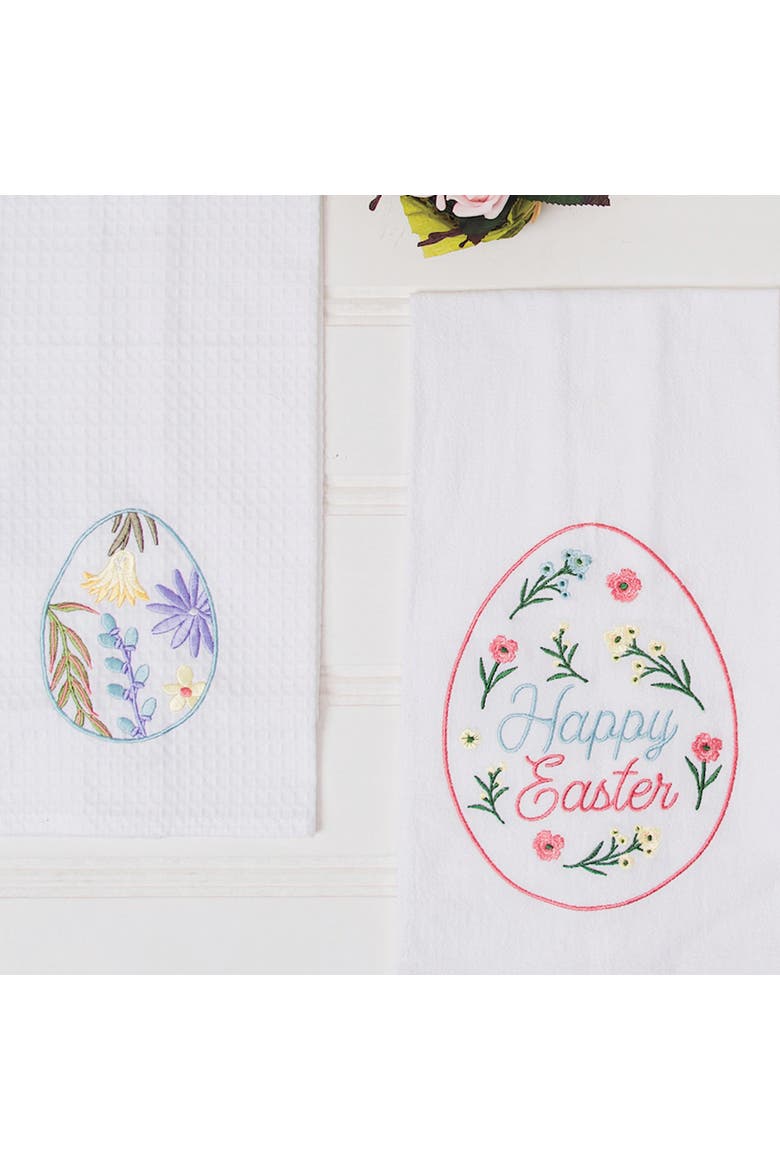 Floral & Vine Easter Egg Kitchen and Bathroom Embroidered Waffle Hand Towel, Alternate, color, Blue