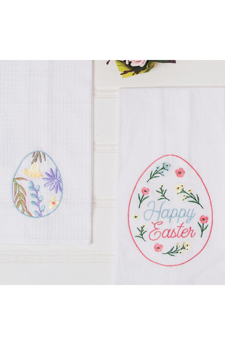 C&F Home Floral & Vine Easter Egg Kitchen and Bathroom Embroidered Waffle Hand Towel, Alternate, color, Blue