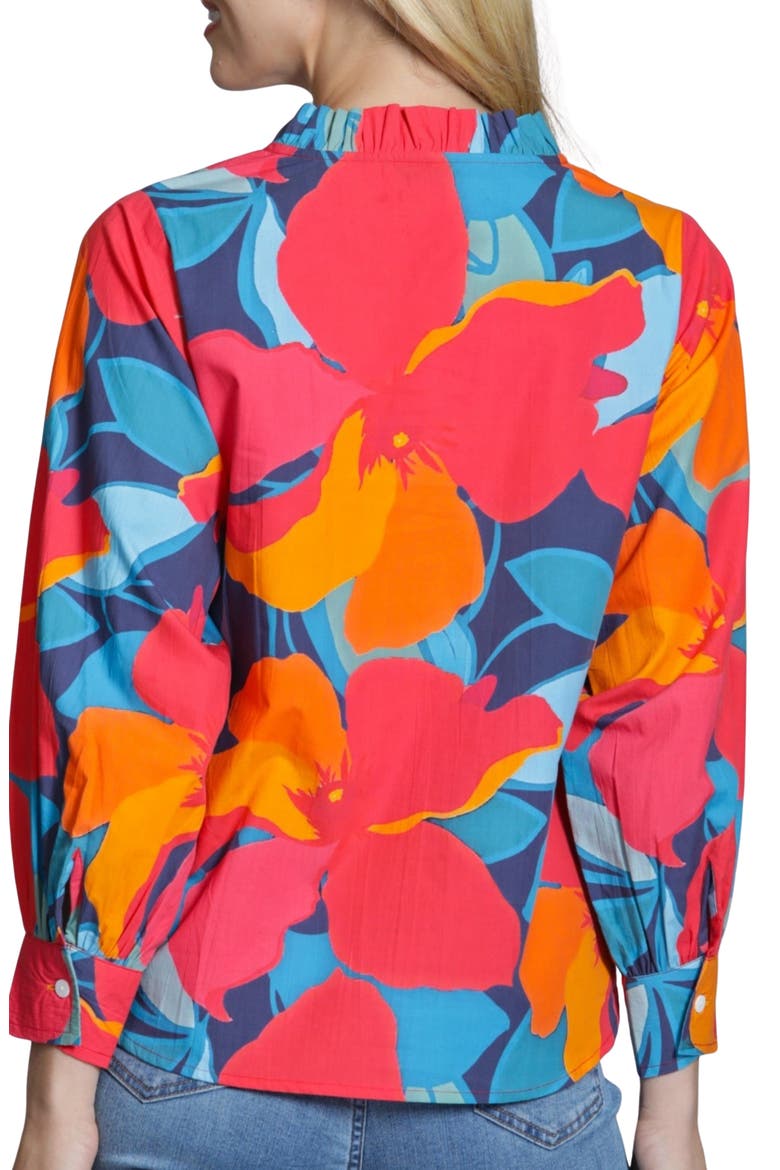 Floral Print Split Neck Top, Alternate, color, HIBISCUS MULTI