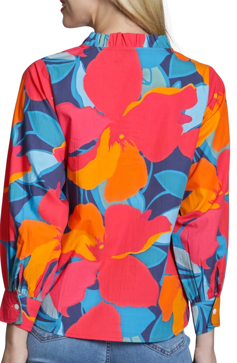 APNY Floral Print Split Neck Top, Alternate, color, Hibiscus Multi