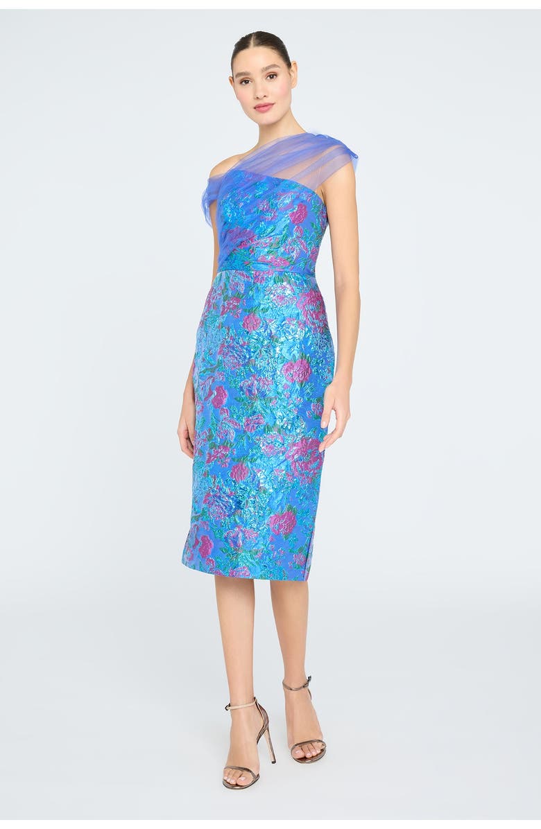 Theia Jaylen Draped Shawl Dress, Alternate, color, Blue