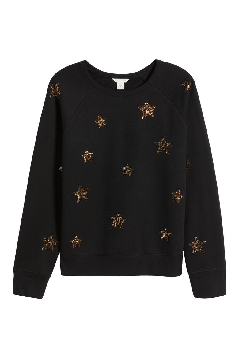 Stars Metallic Graphic Sweatshirt, Alternate, color, BLACK- GOLD STARS