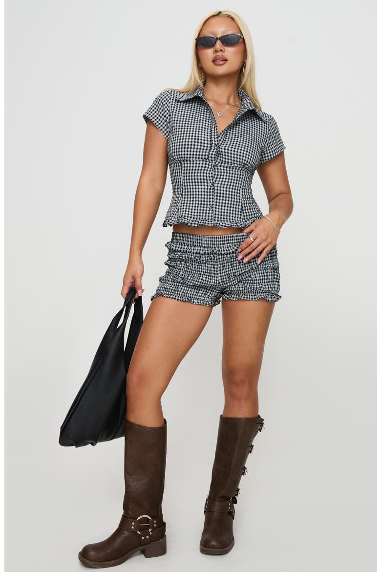 Covey Check Smocked Puff Sleeve Crop Shirt, Alternate, color, BLACK MULTI