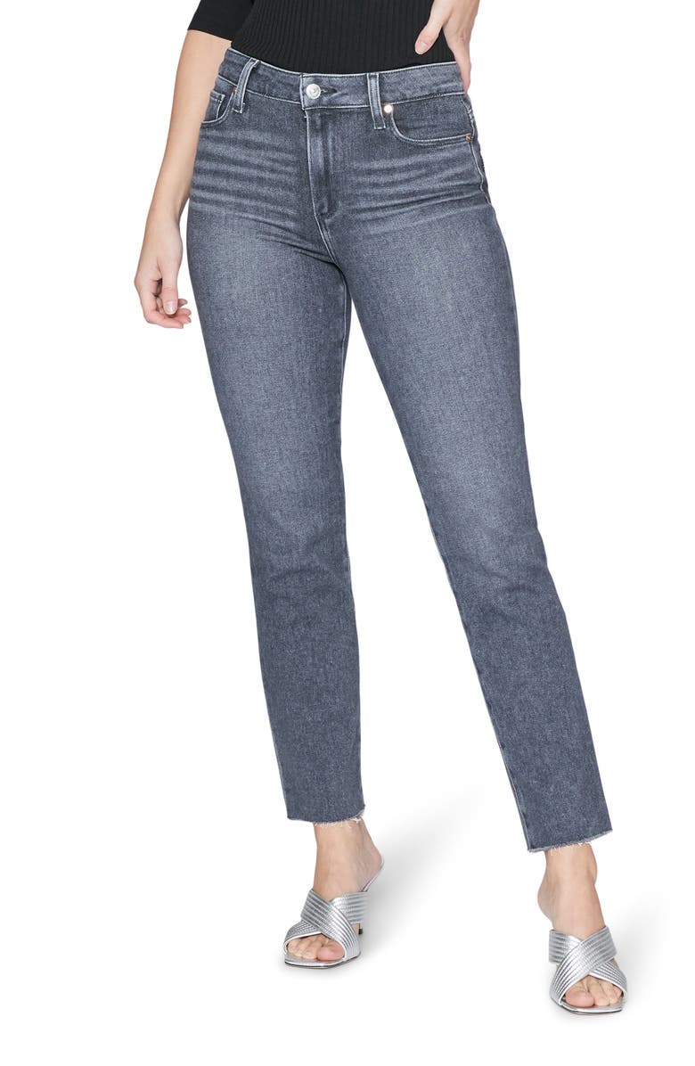 PAIGE Cindy High Waist Raw Hem Ankle Straight Leg Jeans, Main, color,