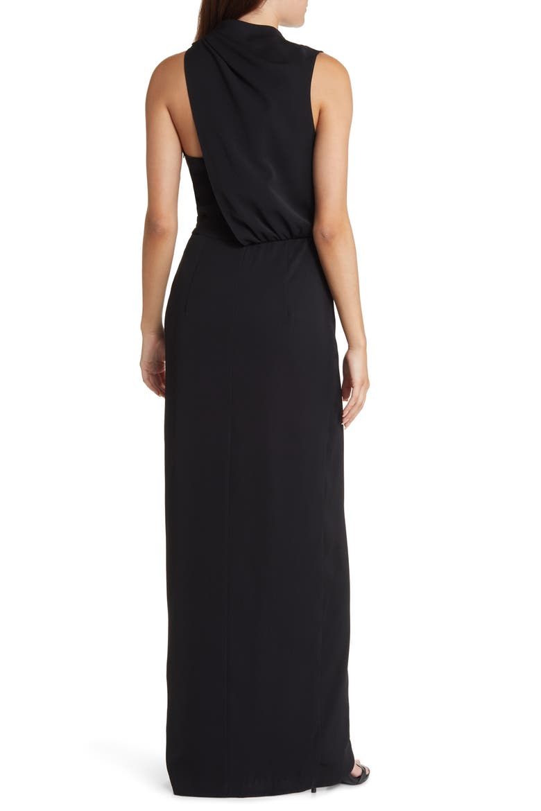 Floella Sleeveless Cowl Neck Gown, Alternate, color, BLACK