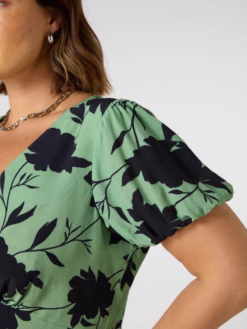 Live Unlimited Floral Print Puff Sleeve Midi Dress In Green