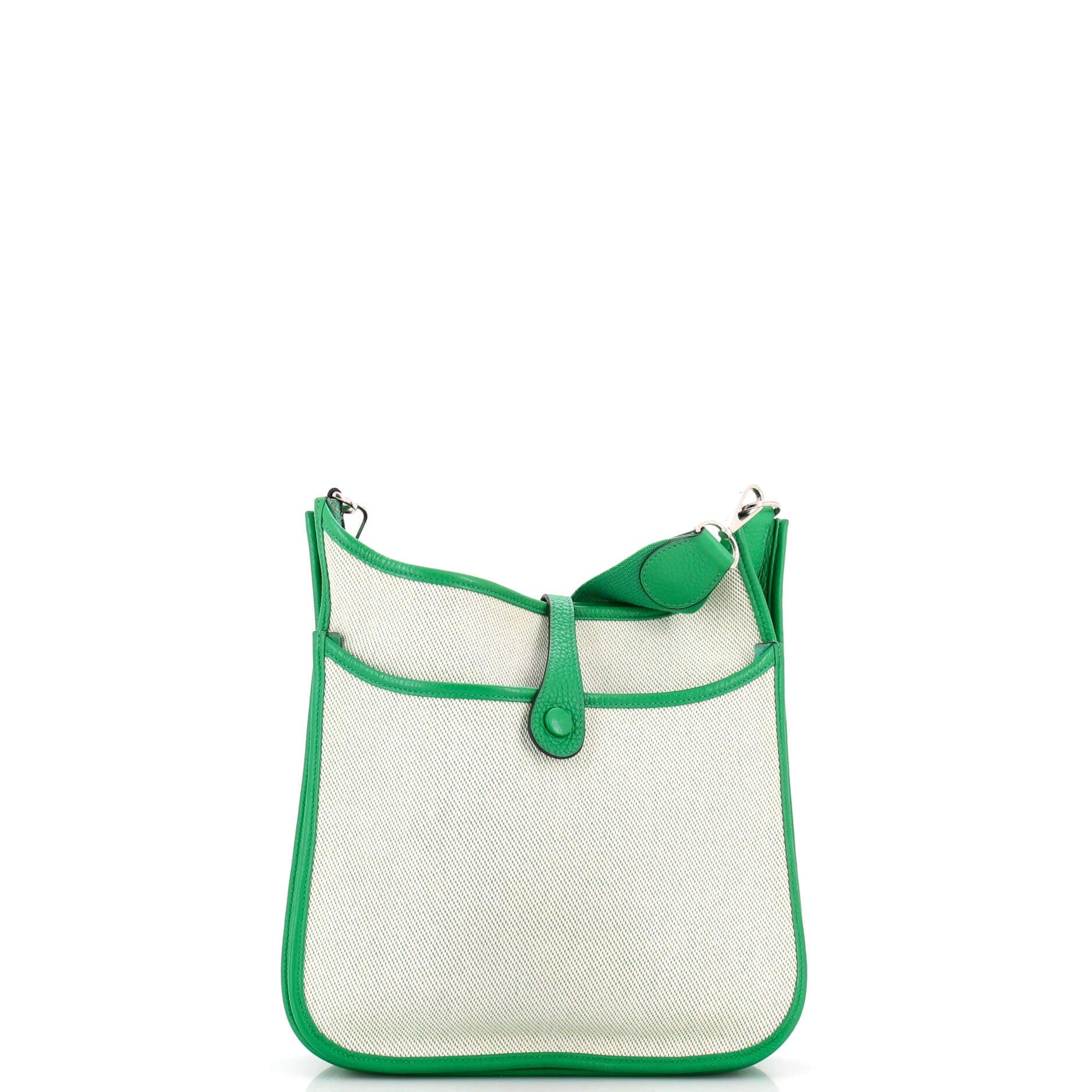 Pre-Owned Hermes Evelyne Bag Gen III Toile and Leather PM, Alternate, color, Green