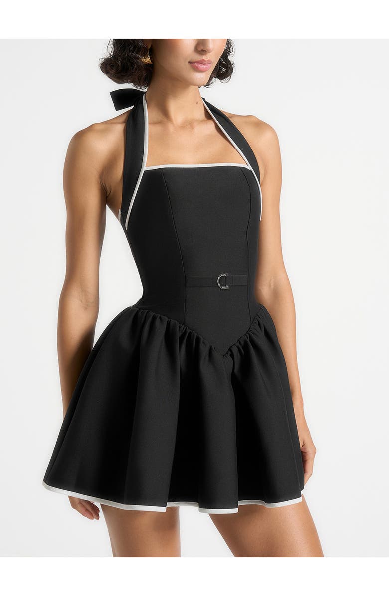 Manière De Voir Roxana Halter Neck Belted Mini Dress, Alternate, color, Black