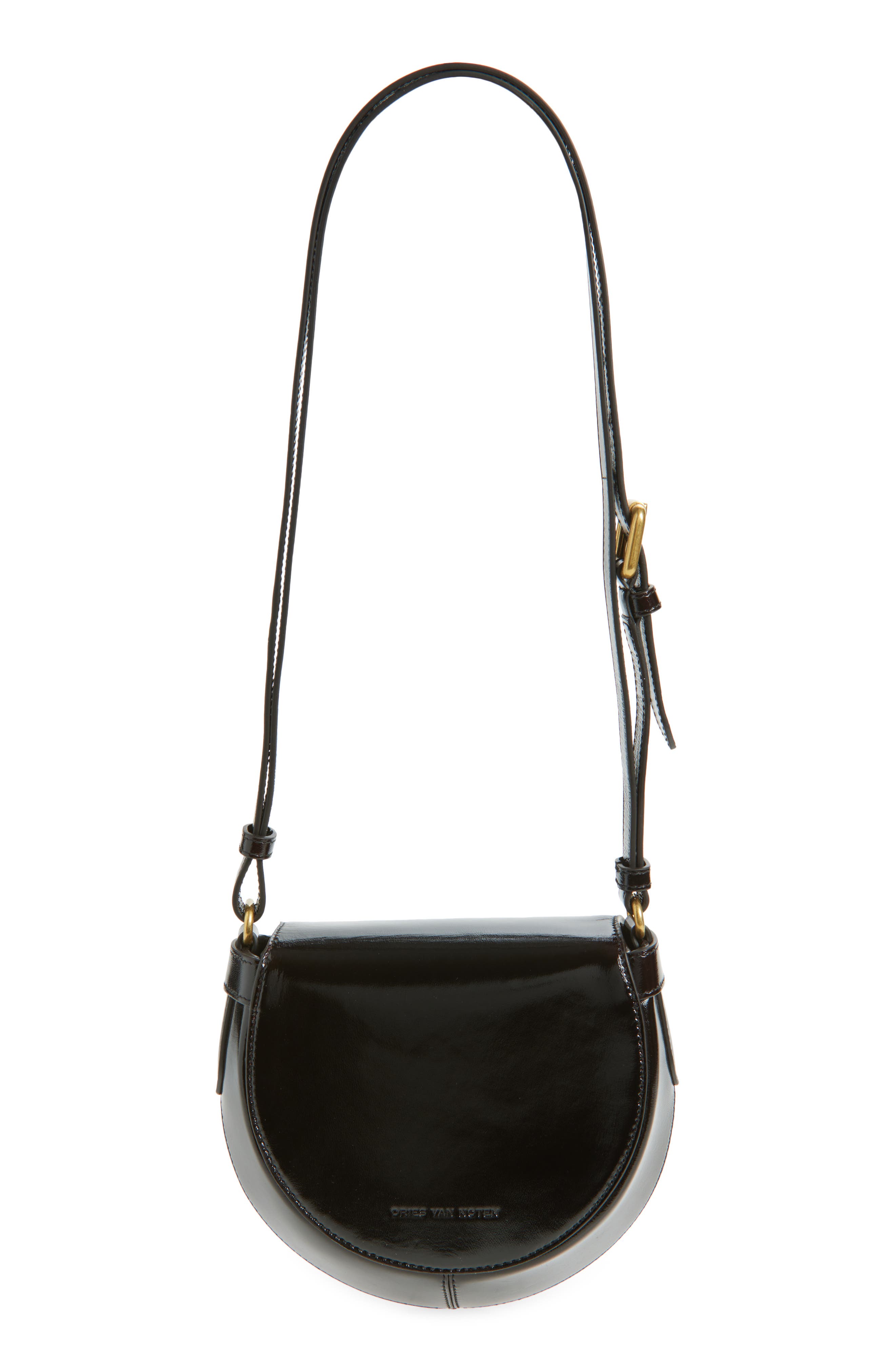 Dries Van Noten Arc Patent Leather Crossbody Bag, Alternate, color, Dark Brown 704