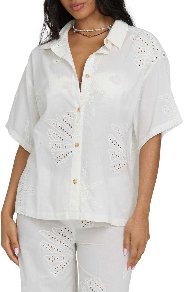 Billabong Beach Livin' Embroidered Eyelet Cover-Up Shirt, Main, color, Salt Crystal
