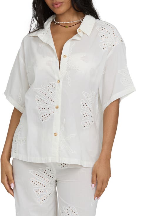 Beach Livin' Embroidered Eyelet Cover-Up Shirt