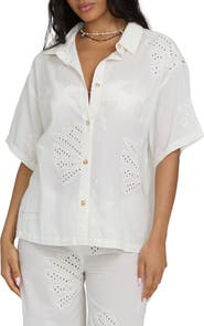 Billabong Beach Livin' Embroidered Eyelet Cover-Up Shirt