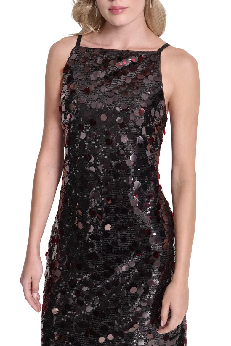 Pailettes Sequin Slipdress, Alternate, color, BLACK/ CRIMSON
