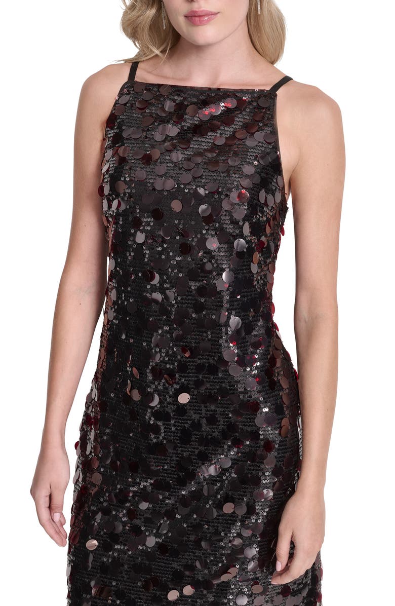 DKNY Pailettes Sequin Slipdress, Alternate, color, Black/ Crimson
