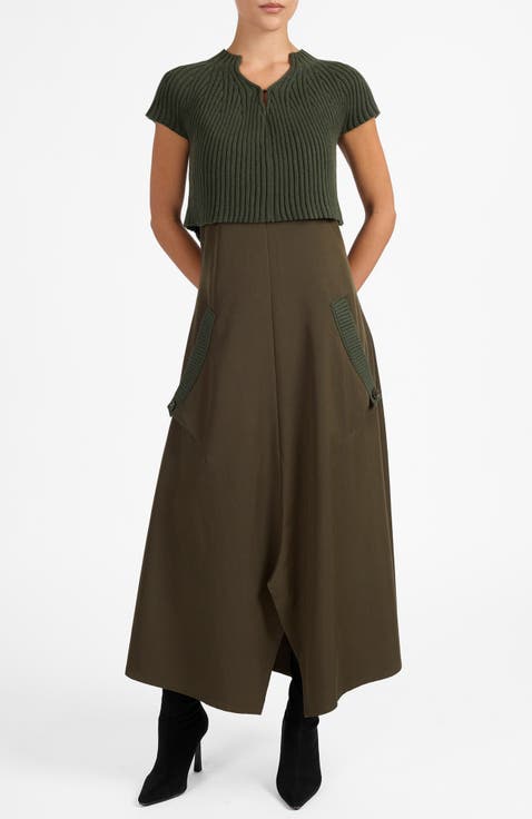 Johanna Mix Media Cap Sleeve Midi Dress