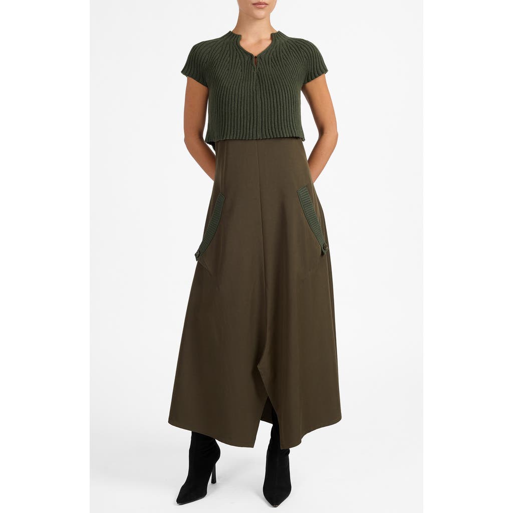 Santorelli Johanna Mix Media Cap Sleeve Midi Dress In Green