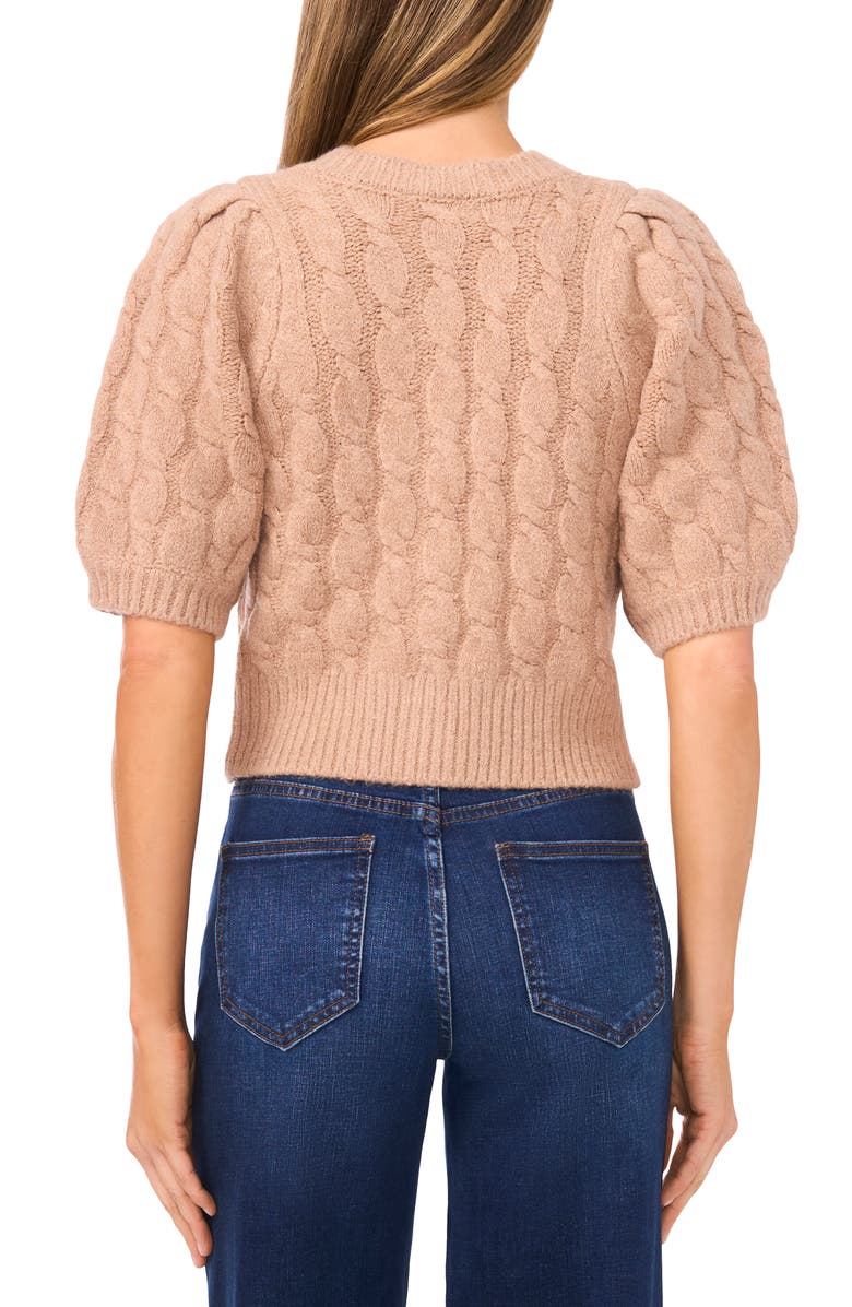 CeCe Rhinestone Neck Cable Stitch Cardigan, Alternate, color, Burnt Caramel