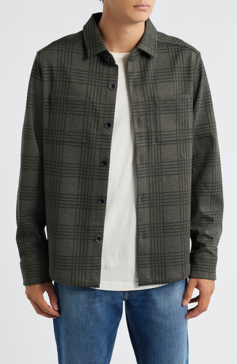 Robert Barakett Upton Plaid Double Knit Overshirt, Main, color, Olive