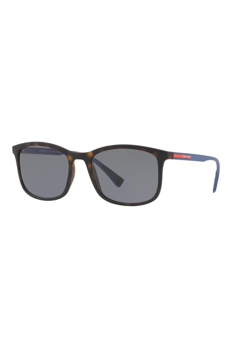 56mm Polarized Rectangle Sunglasses, Alternate, color, HAVANA RUBBER/ GREY