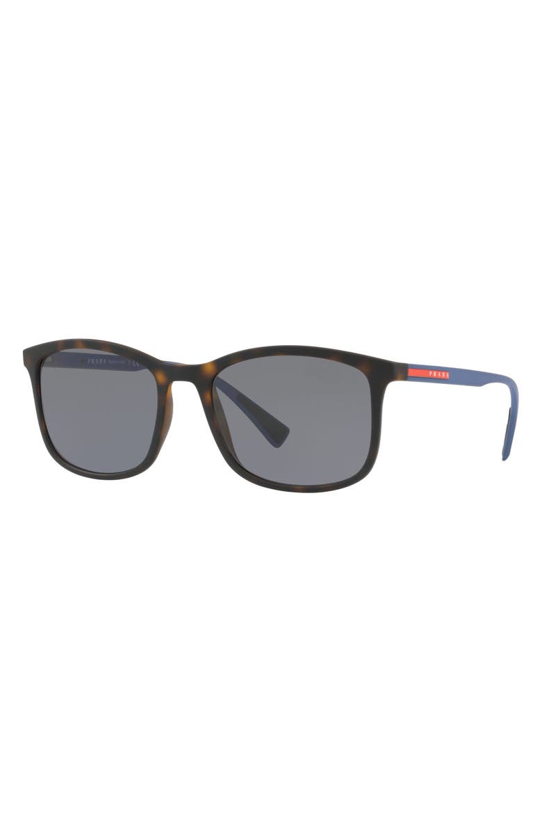 Prada Linea Rossa 56mm Polarized Rectangle Sunglasses, Alternate, color, Havana Rubber/ Grey