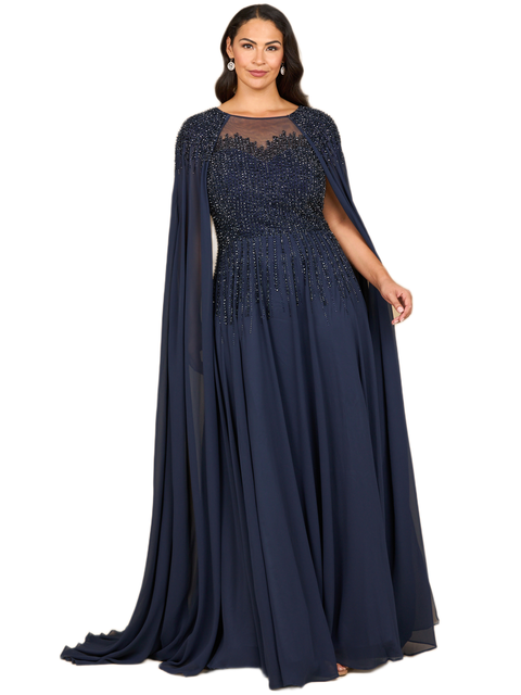 Chiffon A-line Long Gown with Long Cape Sleeves