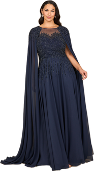 LARA New York Chiffon A-line Long Gown with Long Cape Sleeves