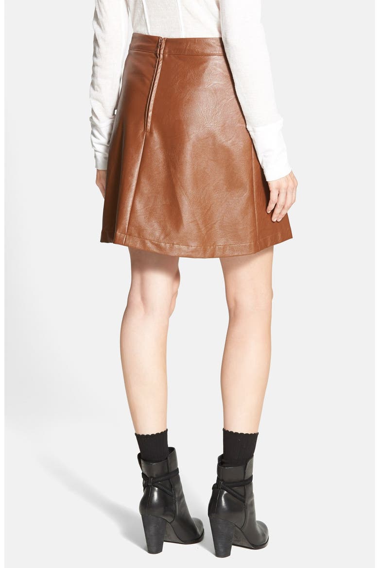 Pleated Faux Leather Skirt, Alternate, color, BARK