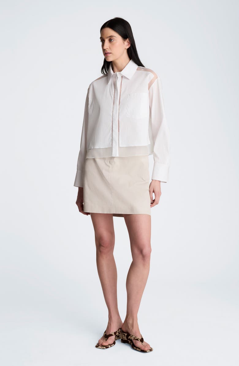 Kenneth Cole Sheer Panel Crop Shirt, Alternate, color, Pure White