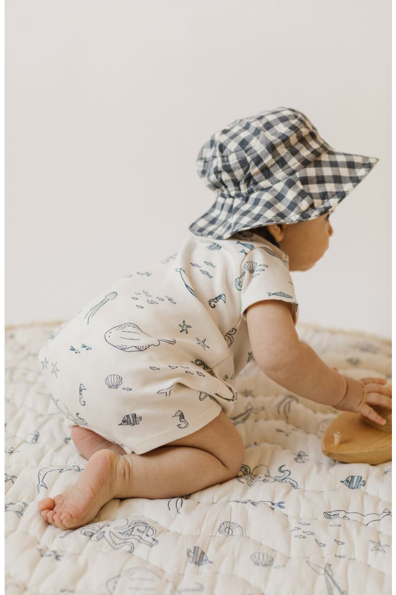 Print Short Sleeve Organic Cotton Romper, Alternate, color, LIFE AQUATIC