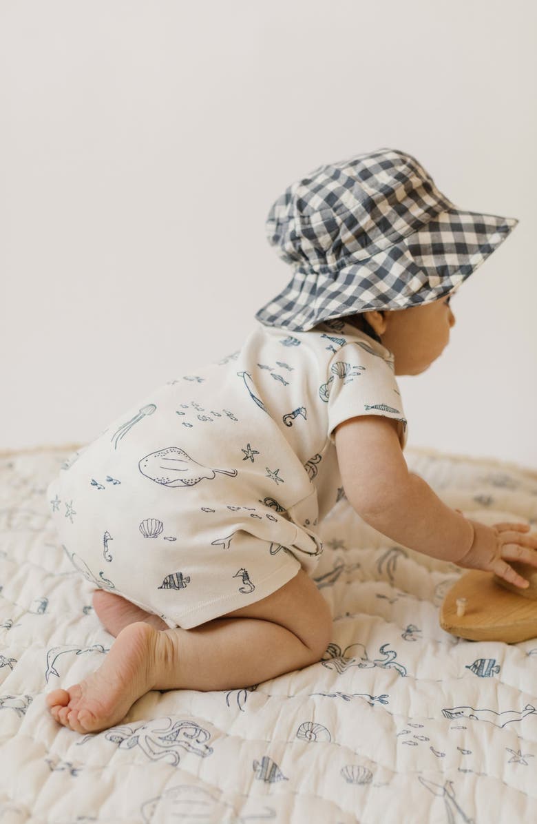 Pehr Print Short Sleeve Organic Cotton Romper, Alternate, color, Life Aquatic